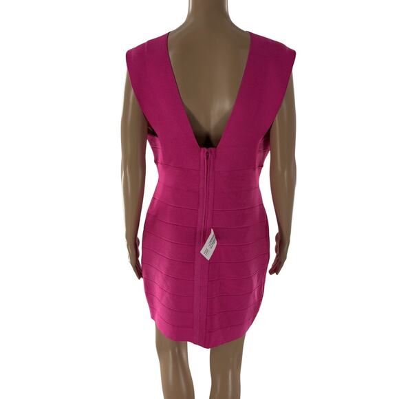 Herve Ledger Hot Pink Deep V Strappy Icon Cutout Bandage Mini Dress - Picture 7 of 12